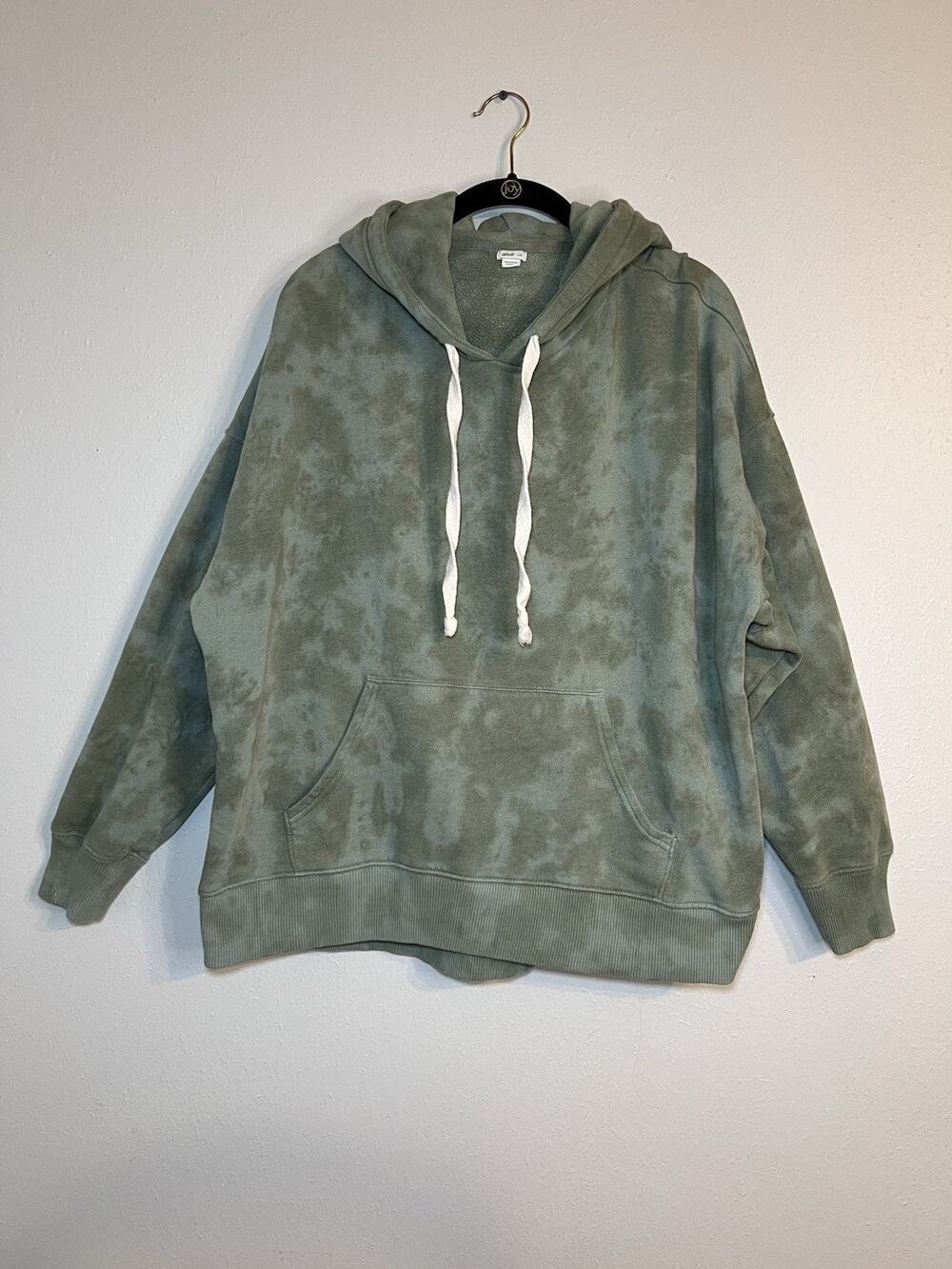 Aerie Green Tie Dye Fleece Pullover Hoodie w/ Pockets Drawstring Size L